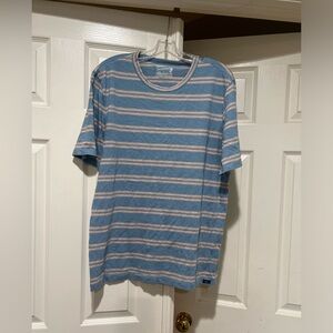 Faherty Surfrider Striped T-Shirt Sunwashed Organic Chest Pocket Blue/Peach sz L